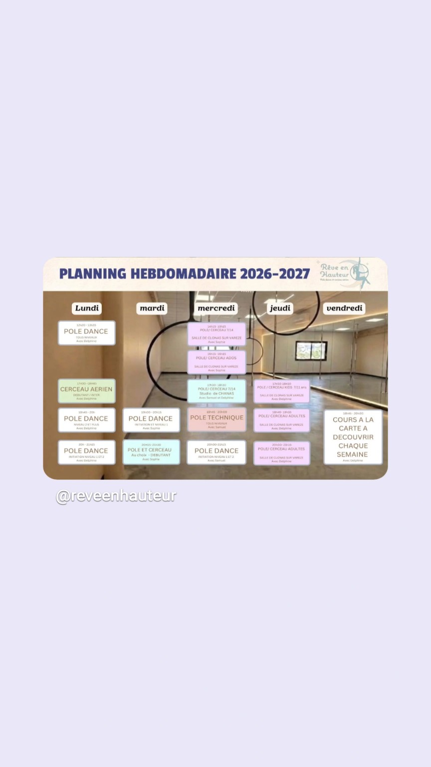 Planning hebdomadaire 2026-2027 de Rêve en Hauteur